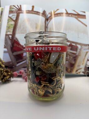 Red Band Jewelry Jar Filled with Mixed Jewelry